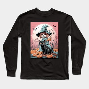 Cute Halloween zombie witch with black cat Long Sleeve T-Shirt